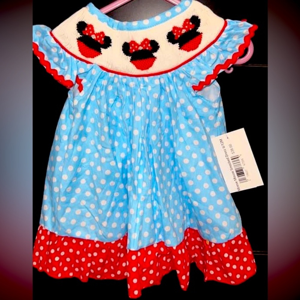 South GA smocked Blue and white polka dot Minnie dress